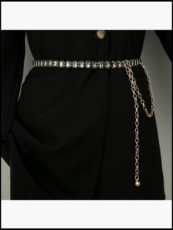 Metal Rhinestone Chain Belt with Hook & Loop Closure for Women main image 6